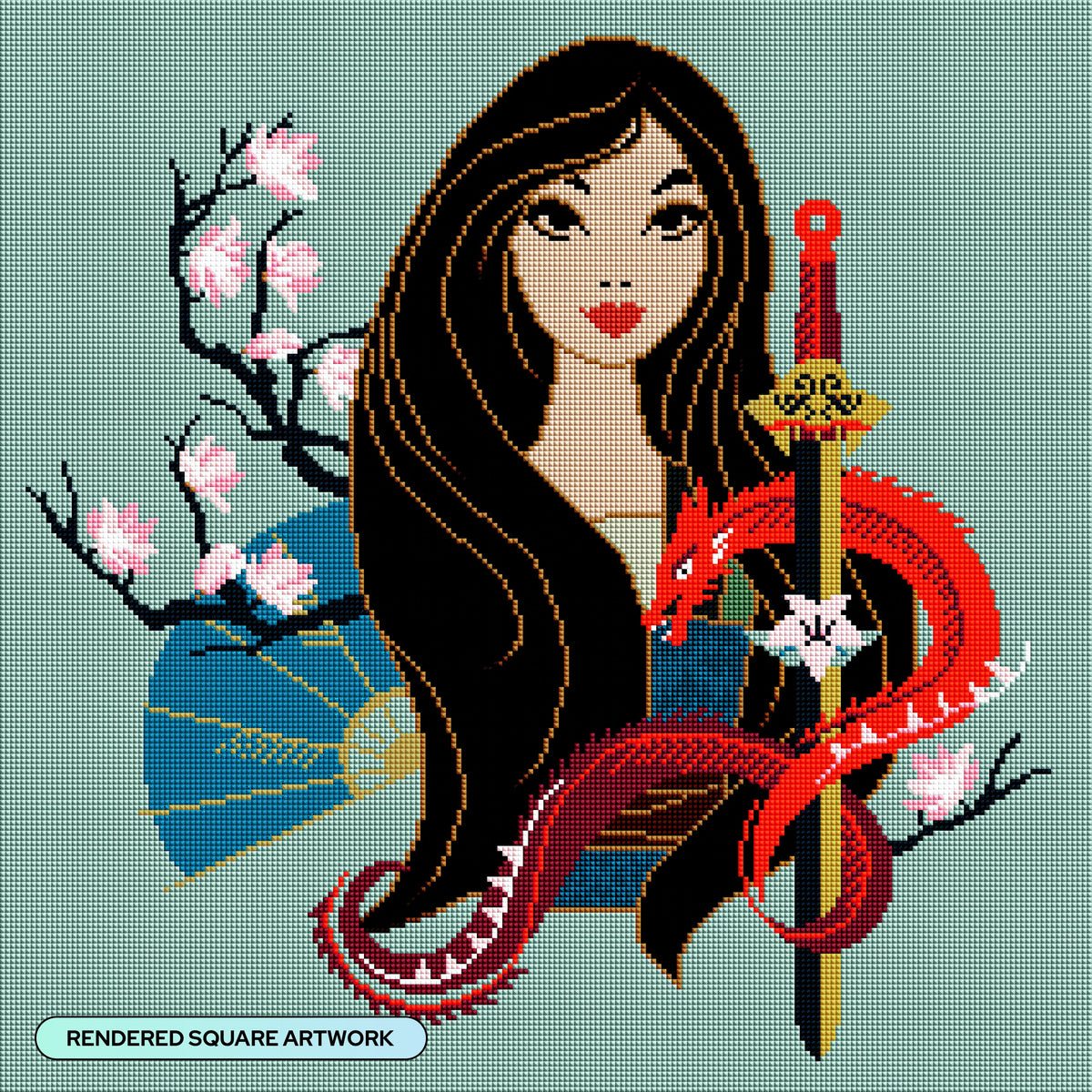 Diamond Painting Heart of a Warrior 21" x 21" (53cm x 53cm) / Square with 21 Colors including 1 AB and 1 Electro Diamond and 2 Fairy Dust Diamonds / 45,369