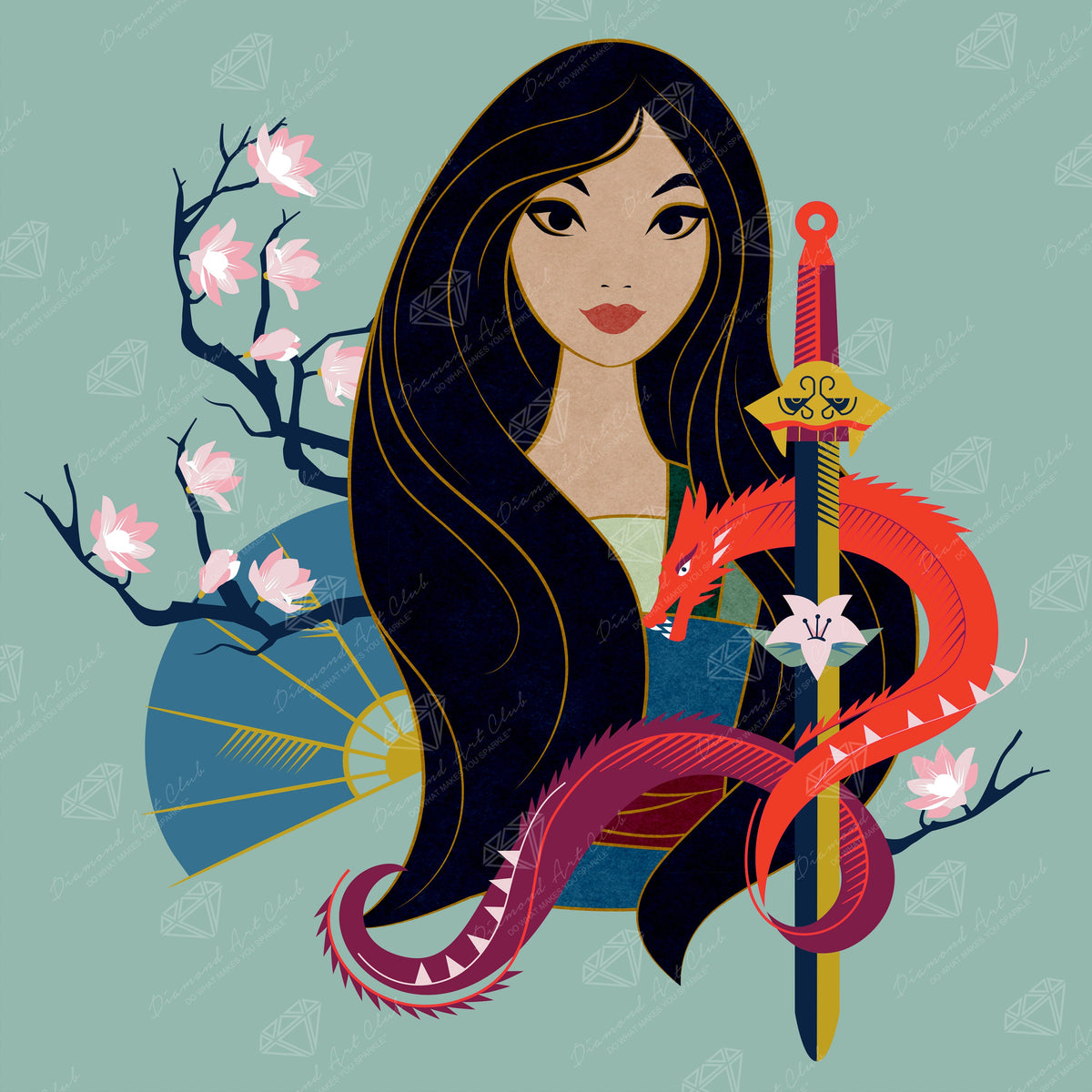 Diamond Painting Heart of a Warrior 21" x 21" (53cm x 53cm) / Square with 21 Colors including 1 AB and 1 Electro Diamond and 2 Fairy Dust Diamonds / 45,369