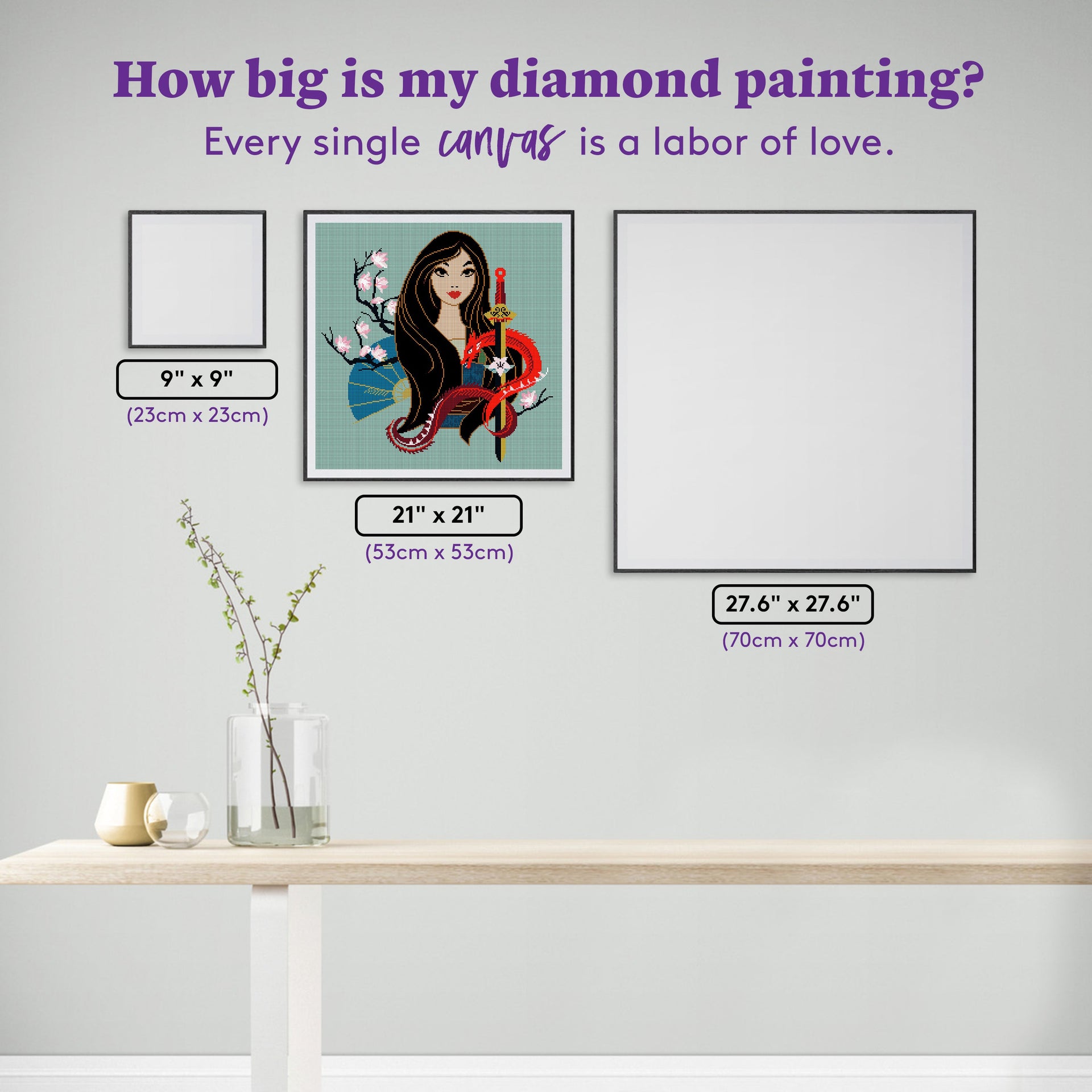Diamond Painting Heart of a Warrior 21" x 21" (53cm x 53cm) / Square with 21 Colors including 1 AB and 1 Electro Diamond and 2 Fairy Dust Diamonds / 45,369