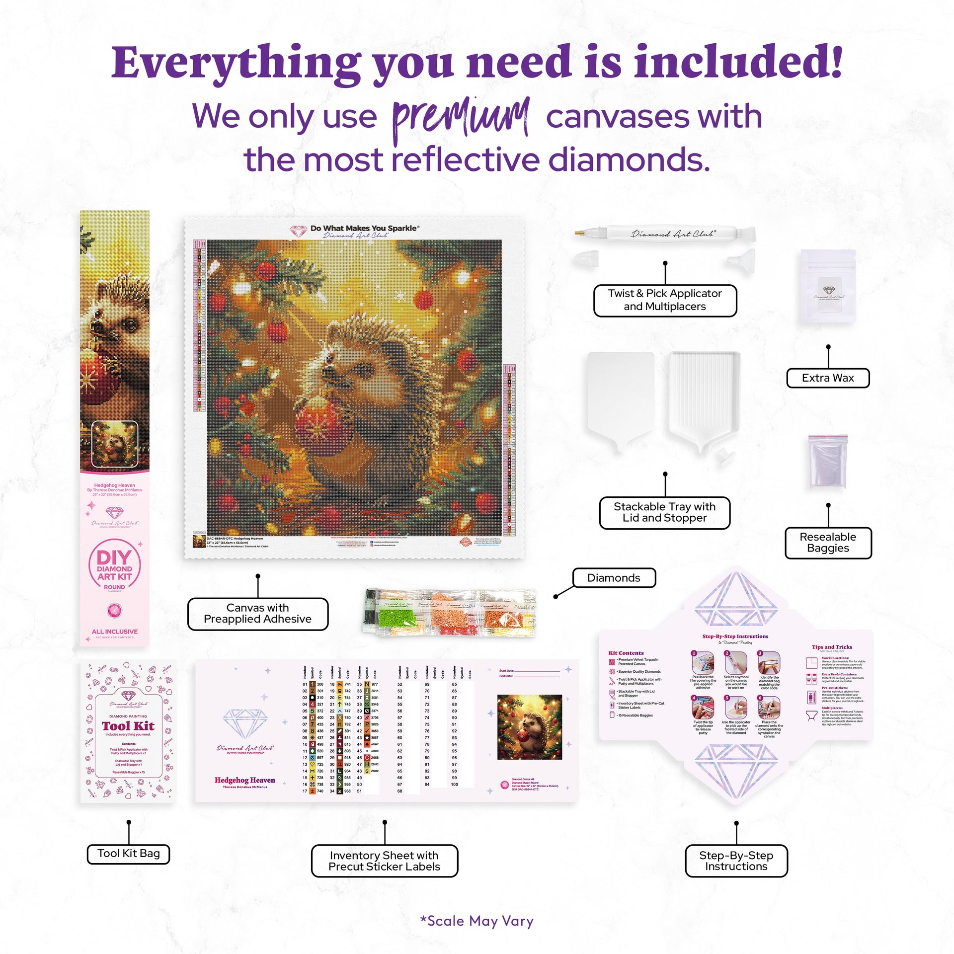 Diamond Painting Hedgehog Heaven 22" x 22" (55.6cm x 55.6cm) / Round with 48 Colors including 2 ABs and 3 Fairy Dust Diamonds / 40,804