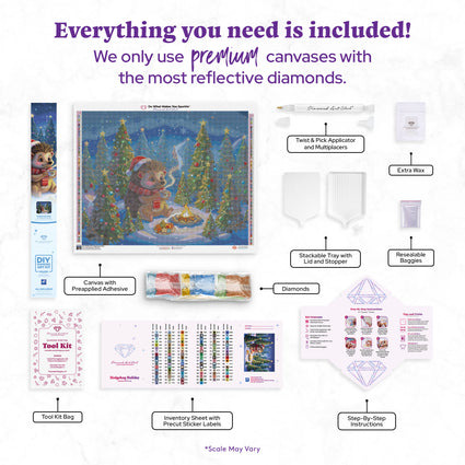 Diamond Painting Hedgehog Holiday 31.9" x 25.6" (80.9cm x 65cm) / Square with 100 Colors including 3 ABs and 5 Fairy Dust Diamonds / 84,825