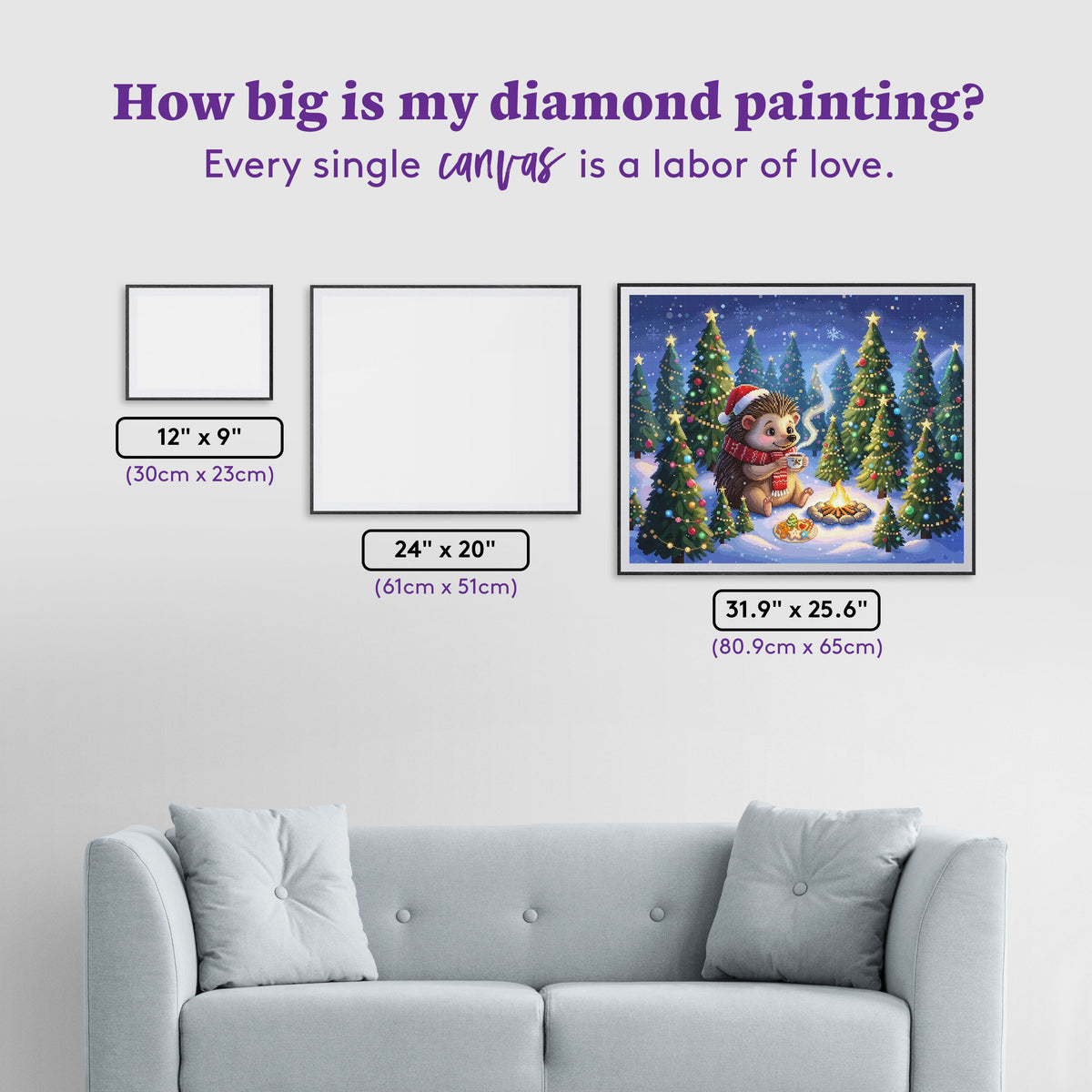 Diamond Painting Hedgehog Holiday 31.9" x 25.6" (80.9cm x 65cm) / Square with 100 Colors including 3 ABs and 5 Fairy Dust Diamonds / 84,825