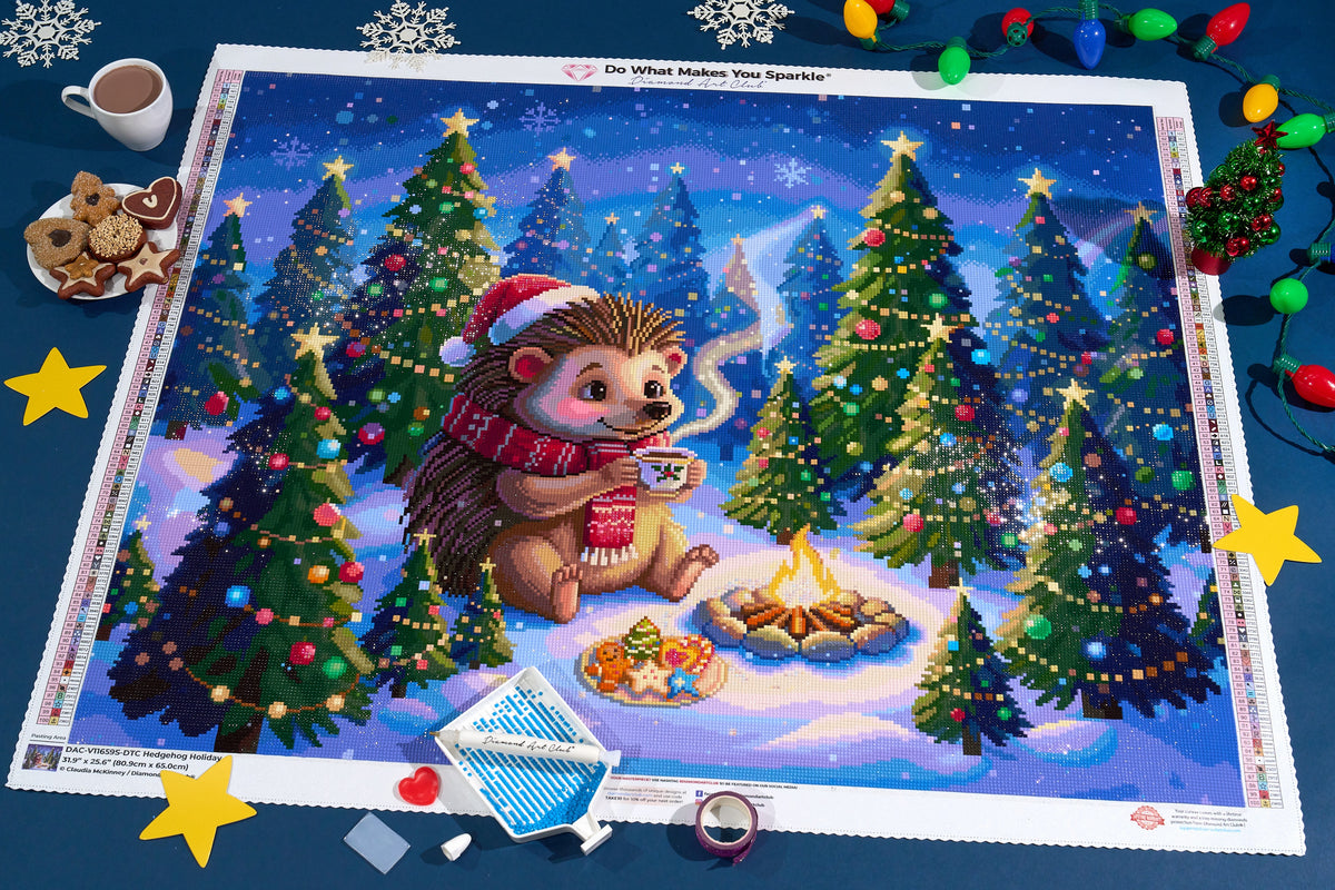 Diamond Painting Hedgehog Holiday 31.9" x 25.6" (80.9cm x 65cm) / Square with 100 Colors including 3 ABs and 5 Fairy Dust Diamonds / 84,825