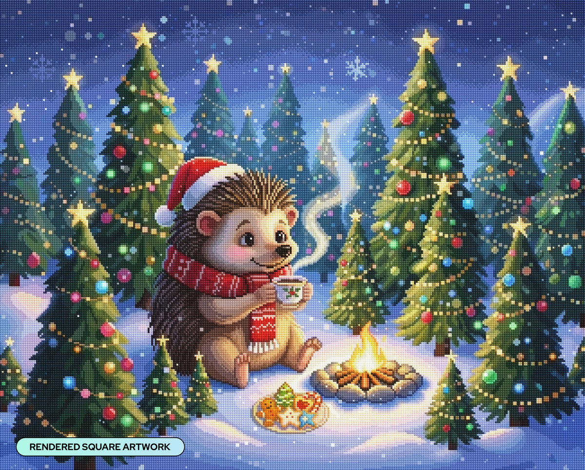 Diamond Painting Hedgehog Holiday 31.9" x 25.6" (80.9cm x 65cm) / Square with 100 Colors including 3 ABs and 5 Fairy Dust Diamonds / 84,825