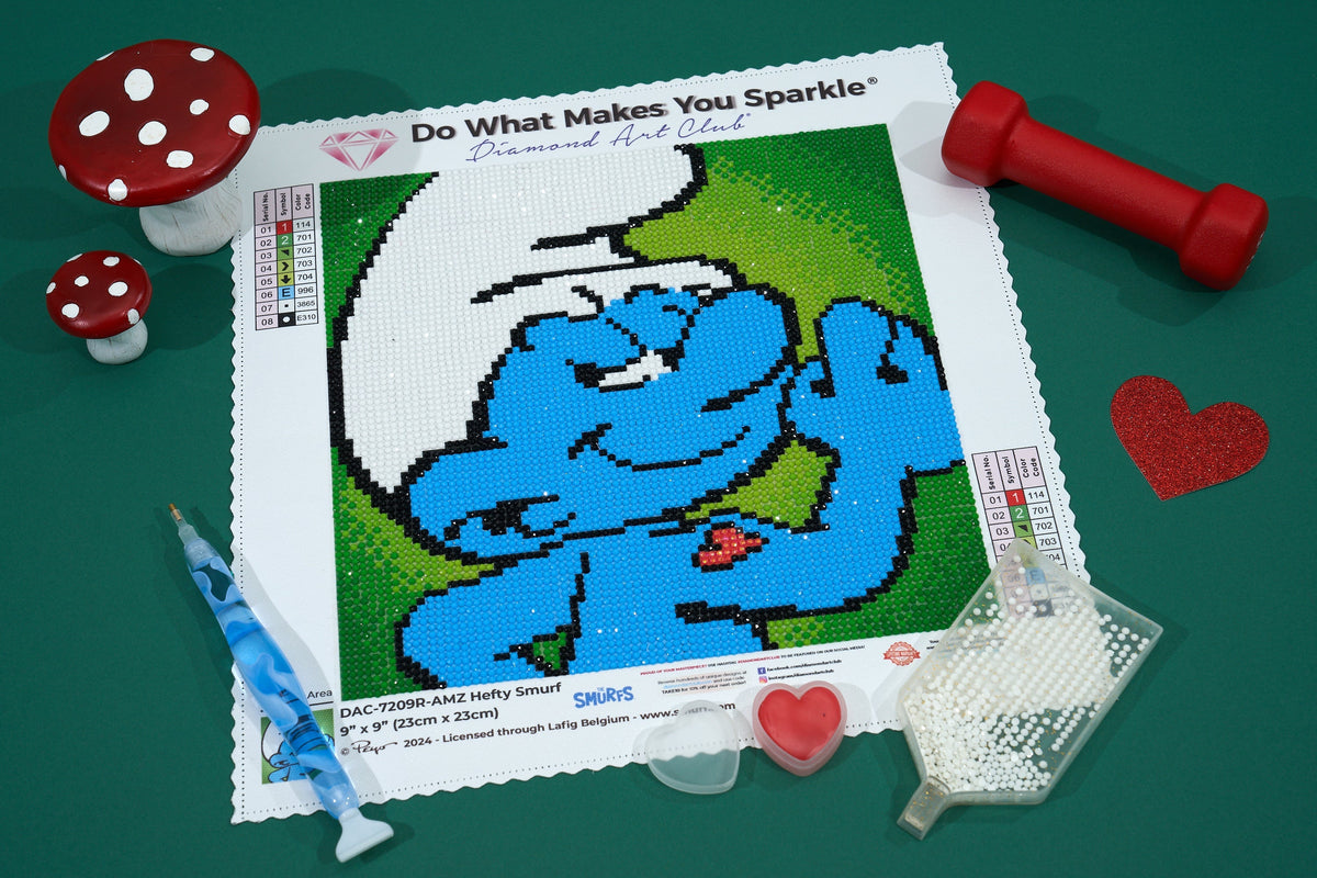 Diamond Painting Hefty Smurf 9" x 9" (23cm x 23cm) / Round with 8 Colors including 1 AB and 1 Glow In The Dark Diamond / 6,724