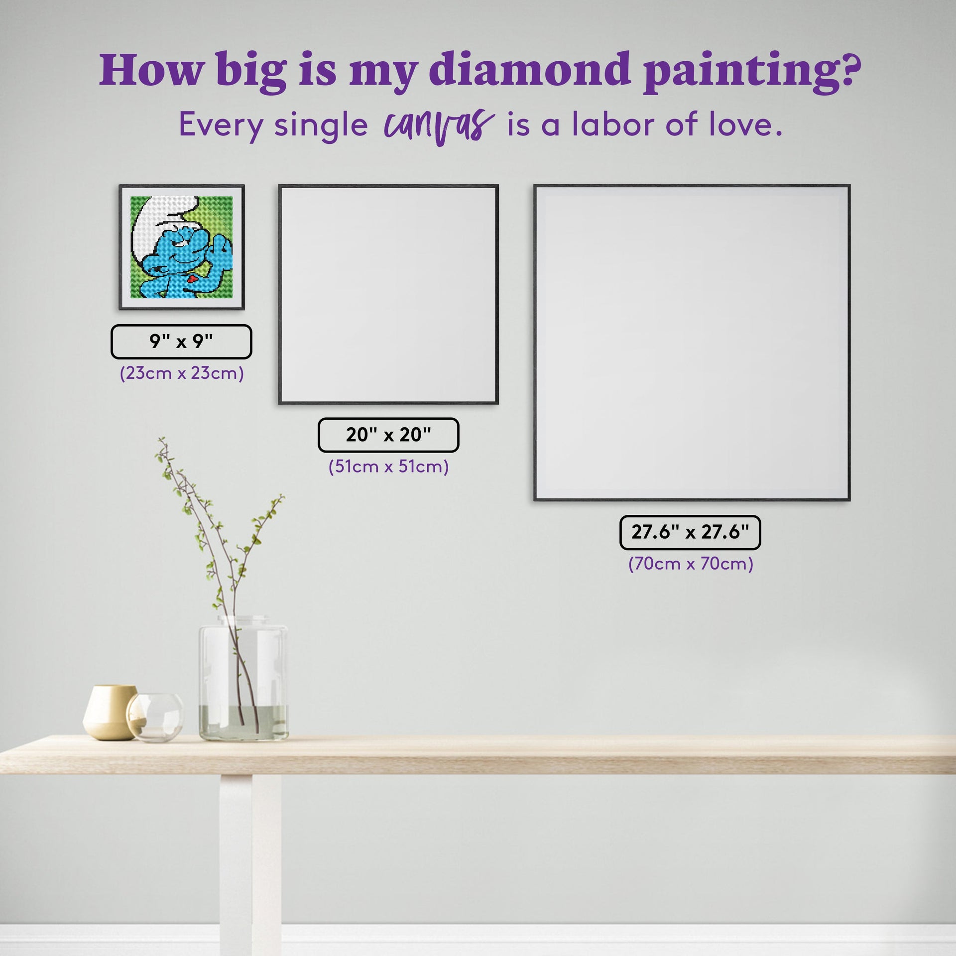 Diamond Painting Hefty Smurf 9" x 9" (23cm x 23cm) / Round with 8 Colors including 1 AB and 1 Glow In The Dark Diamond / 6,724