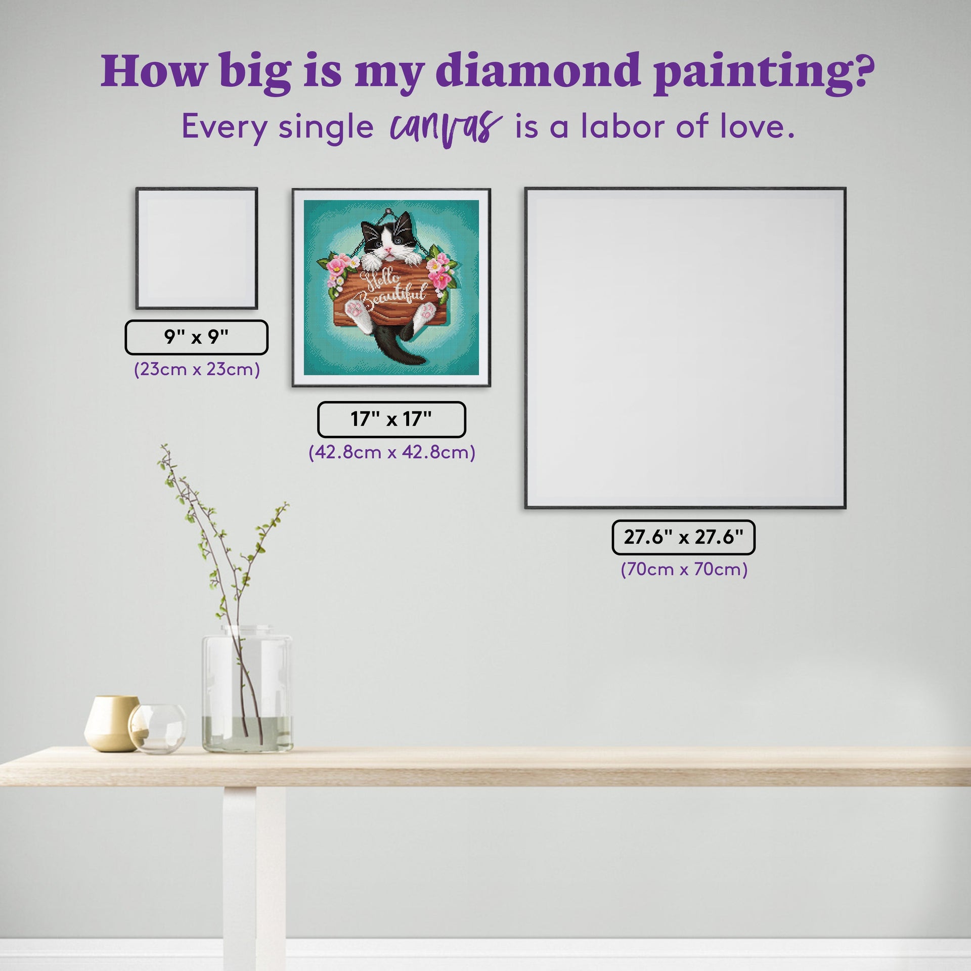 Diamond Painting Hello Beautiful 17" x 17" (42.8cm x 42.8cm) / Square with 45 Colors including 2 ABs and 2 Fairy Dust Diamonds / 29,584