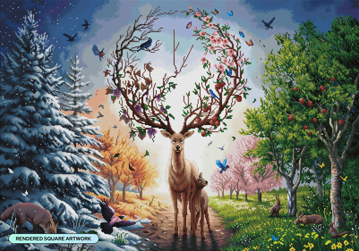 Diamond Painting Herald of the Seasons 39.4" x 27.6" (99.8cm x 69.9cm) / Square With 81 Colors Including 2 ABs and 5 Fairy Dust Diamonds / 112,681
