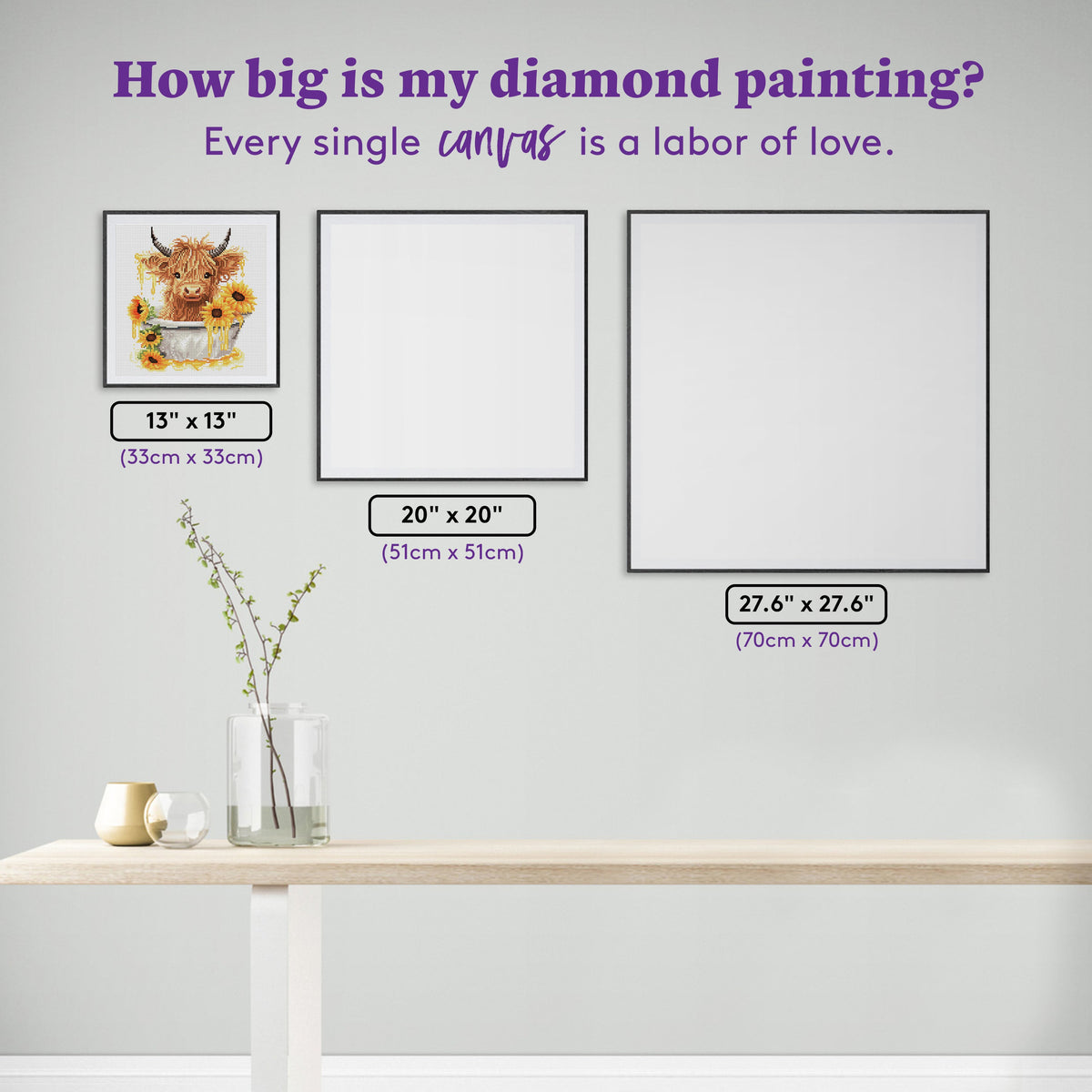 Diamond Painting Highland Cow in Tub 13" x 13" (33cm x 33cm) / Round with 29 Colors including 3 ABs and 2 Fairy Dust Diamonds / 14,400