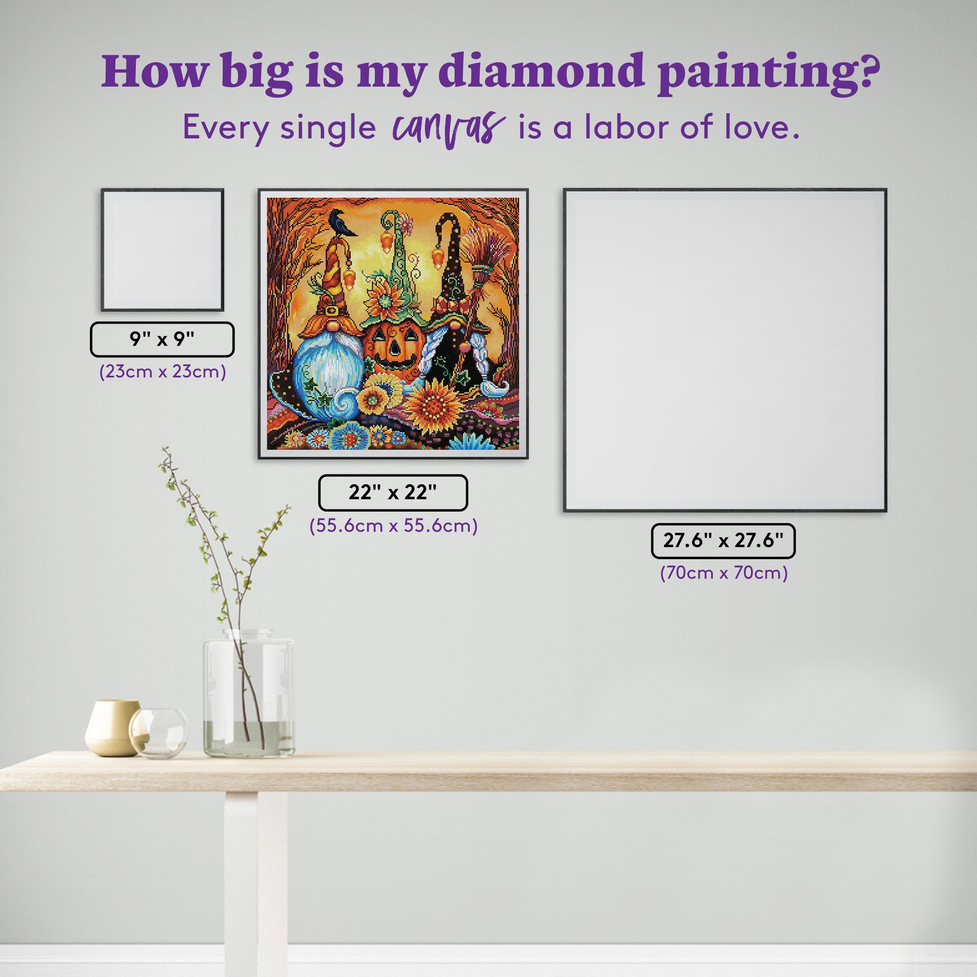 Diamond Painting Hocus Pocus Gnomes in Focus 22" x 22" (55.6cm x 55.6cm) / Round with 61 Colors including 2 ABs and 3 Fairy Dust Diamonds / 40,804