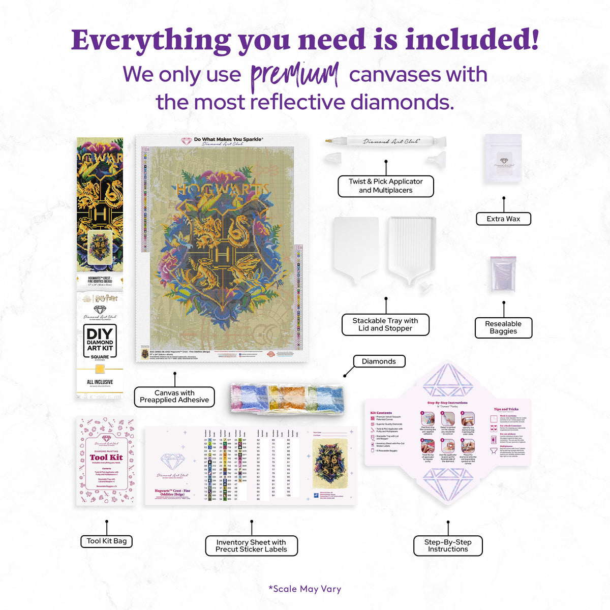 Diamond Painting Hogwarts™ Crest - Fine Oddities (Beige) 17" x 24″ (43cm x 61cm) / Square With 46 Colors Including 4 ABs / 41,211