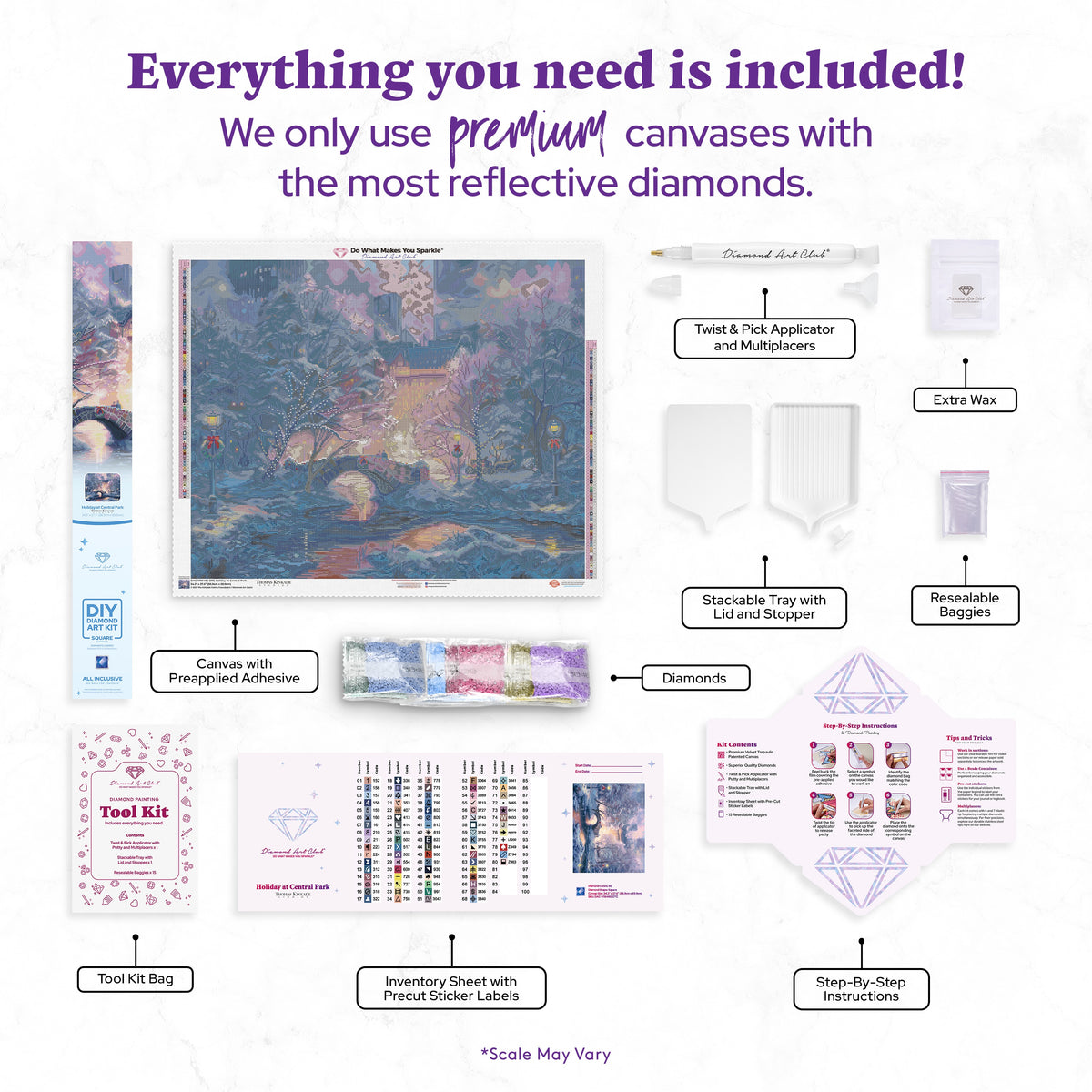Diamond Painting Holiday at Central Park 34.3" x 27.6" (86.9cm x 69.9cm) / Square With 80 Colors Including 2 ABs and 1 Iridescent Diamond and 3 Fairy Dust Diamonds / 98,069