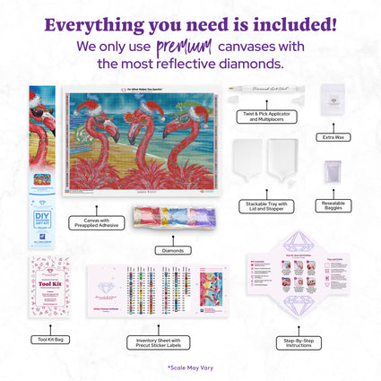 Diamond Painting Holiday Flamingo Girlfriends 33" x 22" (83.6cm x 55.8cm) / Square with 94 Colors including 2 ABs and 1 Iridescent Diamond and 5 Fairy Dust Diamonds / 75,264