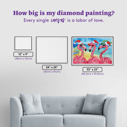 Diamond Painting Holiday Flamingo Girlfriends 33" x 22" (83.6cm x 55.8cm) / Square with 94 Colors including 2 ABs and 1 Iridescent Diamond and 5 Fairy Dust Diamonds / 75,264
