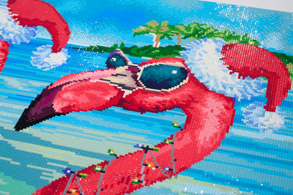 Diamond Painting Holiday Flamingo Girlfriends 33" x 22" (83.6cm x 55.8cm) / Square with 94 Colors including 2 ABs and 1 Iridescent Diamond and 5 Fairy Dust Diamonds / 75,264