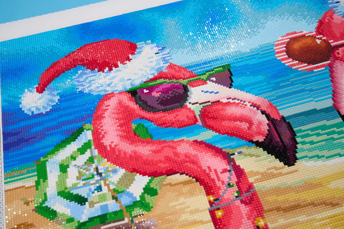 Diamond Painting Holiday Flamingo Girlfriends 33" x 22" (83.6cm x 55.8cm) / Square with 94 Colors including 2 ABs and 1 Iridescent Diamond and 5 Fairy Dust Diamonds / 75,264
