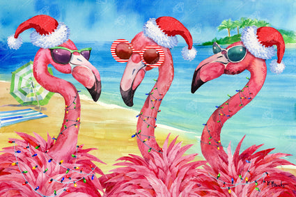 Diamond Painting Holiday Flamingo Girlfriends 33" x 22" (83.6cm x 55.8cm) / Square with 94 Colors including 2 ABs and 1 Iridescent Diamond and 5 Fairy Dust Diamonds / 75,264