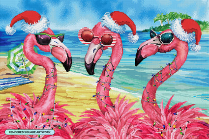 Diamond Painting Holiday Flamingo Girlfriends 33" x 22" (83.6cm x 55.8cm) / Square with 94 Colors including 2 ABs and 1 Iridescent Diamond and 5 Fairy Dust Diamonds / 75,264