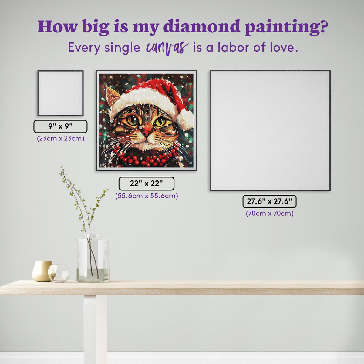 Diamond Painting Holly Jolly Christmas Cat 22" x 22" (55.6cm x 55.6cm) / Round with 75 Colors including 2 ABs and 1 Iridescent Diamond and 2 Fairy Dust Diamonds / 40,804