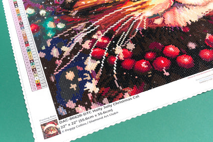 Diamond Painting Holly Jolly Christmas Cat 22" x 22" (55.6cm x 55.6cm) / Round with 75 Colors including 2 ABs and 1 Iridescent Diamond and 2 Fairy Dust Diamonds / 40,804