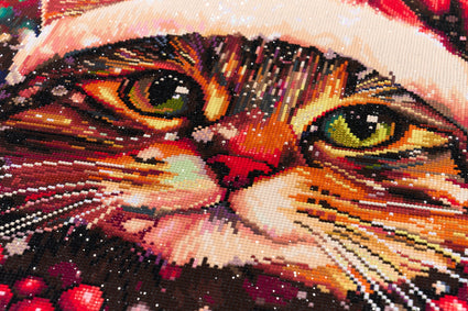 Diamond Painting Holly Jolly Christmas Cat 22" x 22" (55.6cm x 55.6cm) / Round with 75 Colors including 2 ABs and 1 Iridescent Diamond and 2 Fairy Dust Diamonds / 40,804