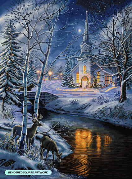 Diamond Painting Holy Winter Night 25.6" x 34.7" (65cm x 87.9cm) / Square with 82 Colors including 1 AB and 3 Fairy Dust Diamonds / 92,133