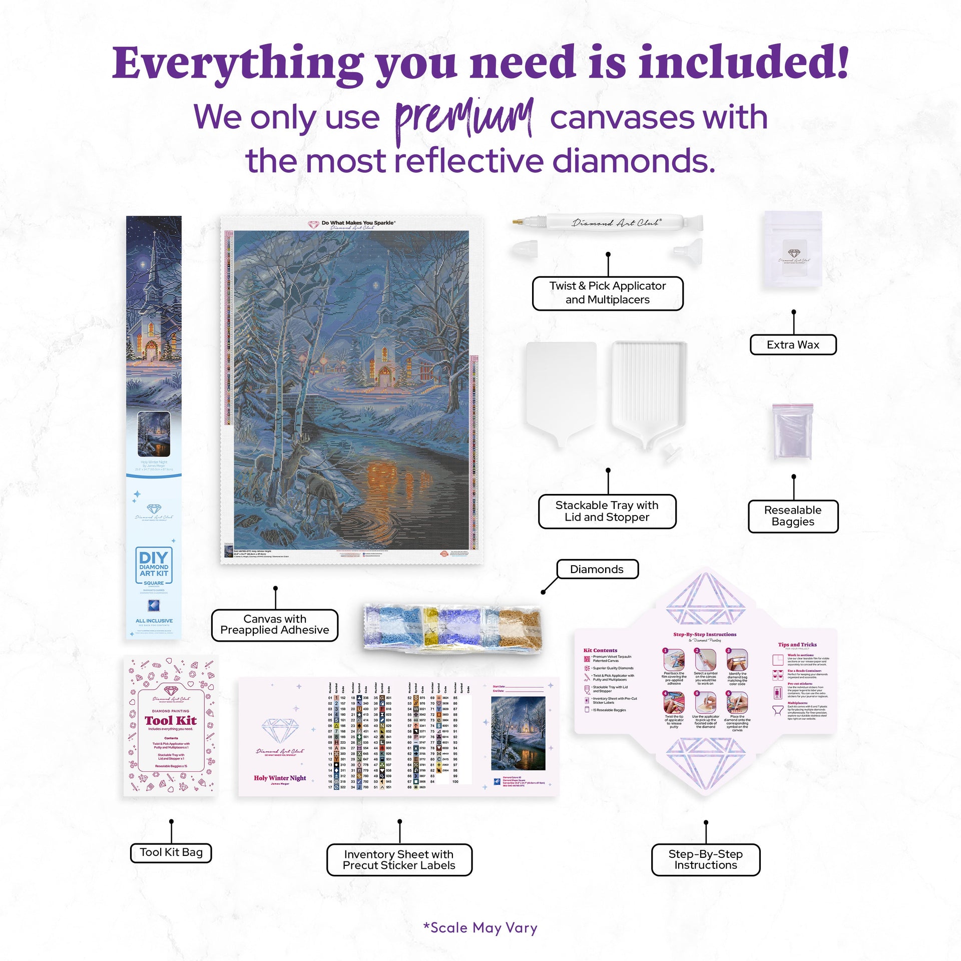 Diamond Painting Holy Winter Night 25.6" x 34.7" (65cm x 87.9cm) / Square with 82 Colors including 1 AB and 3 Fairy Dust Diamonds / 92,133