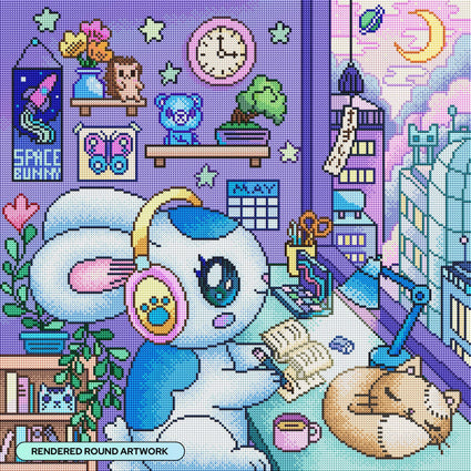 Diamond Painting Home Bunny 22" x 22" (55.6cm x 55.6cm) / Round with 78 Colors including 2 ABs and 1 Frosted Diamond and 3 Fairy Dust Diamonds / 40,804