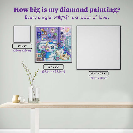 Diamond Painting Home Bunny 22" x 22" (55.6cm x 55.6cm) / Round with 78 Colors including 2 ABs and 1 Frosted Diamond and 3 Fairy Dust Diamonds / 40,804