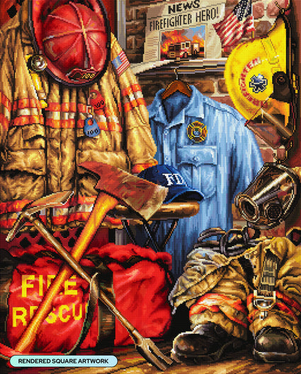 Diamond Painting Hometown Hero - Firefighter 25.6" x 31.9" (65cm x 80.9cm) / Square with 80 Colors including 2 ABs and 4 Fairy Dust Diamonds / 84,825
