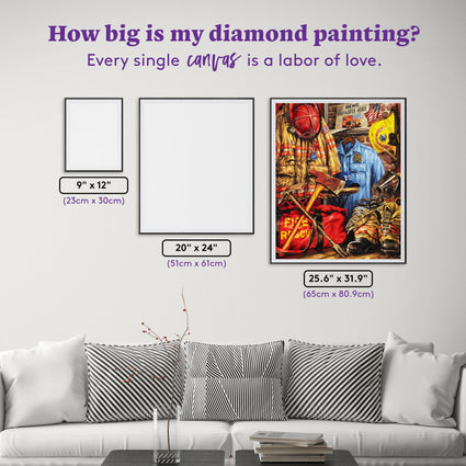 Diamond Painting Hometown Hero - Firefighter 25.6" x 31.9" (65cm x 80.9cm) / Square with 80 Colors including 2 ABs and 4 Fairy Dust Diamonds / 84,825
