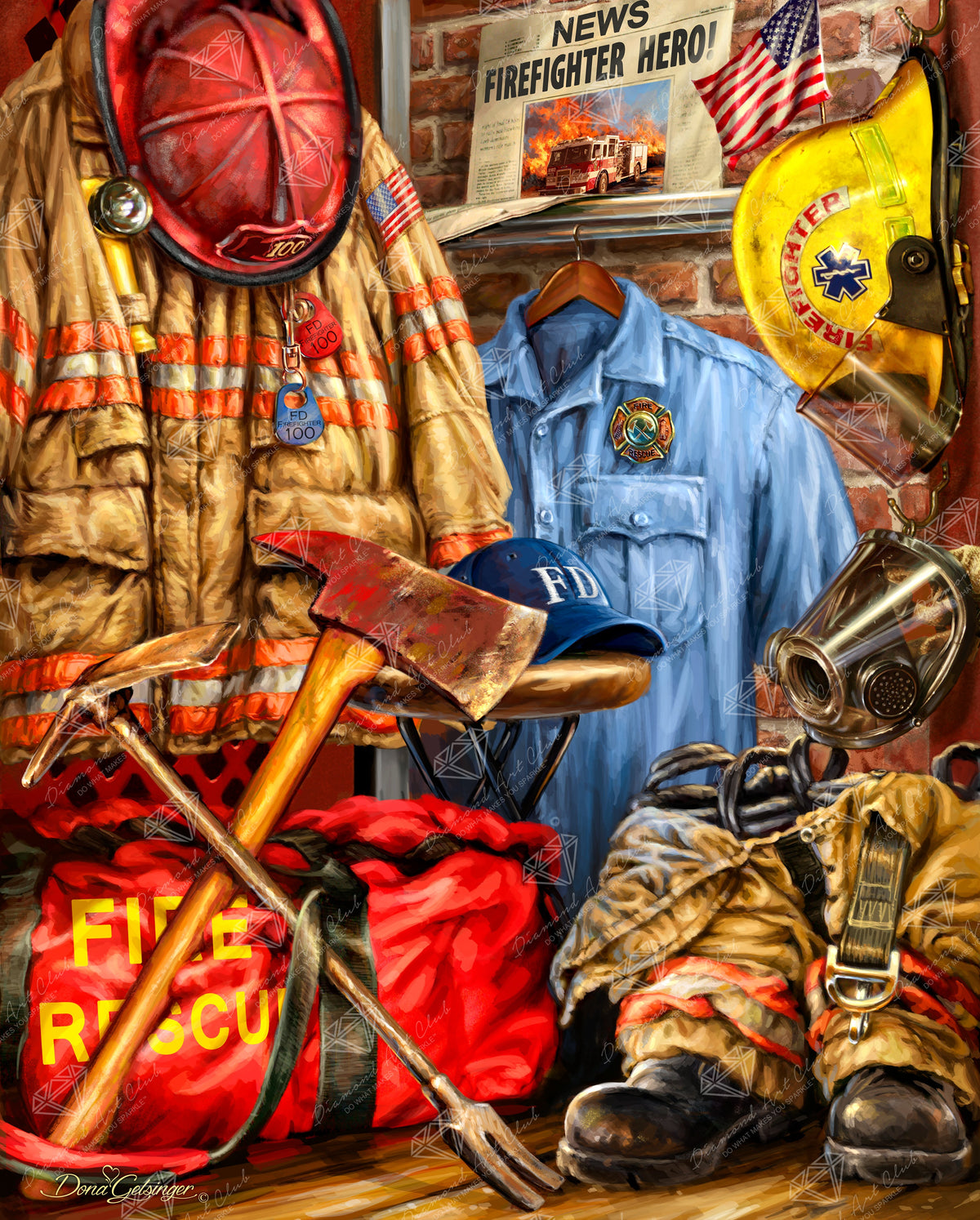Diamond Painting Hometown Hero - Firefighter 25.6" x 31.9" (65cm x 80.9cm) / Square with 80 Colors including 2 ABs and 4 Fairy Dust Diamonds / 84,825