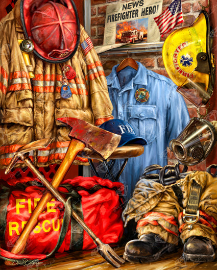 Diamond Painting Hometown Hero - Firefighter 25.6" x 31.9" (65cm x 80.9cm) / Square with 80 Colors including 2 ABs and 4 Fairy Dust Diamonds / 84,825