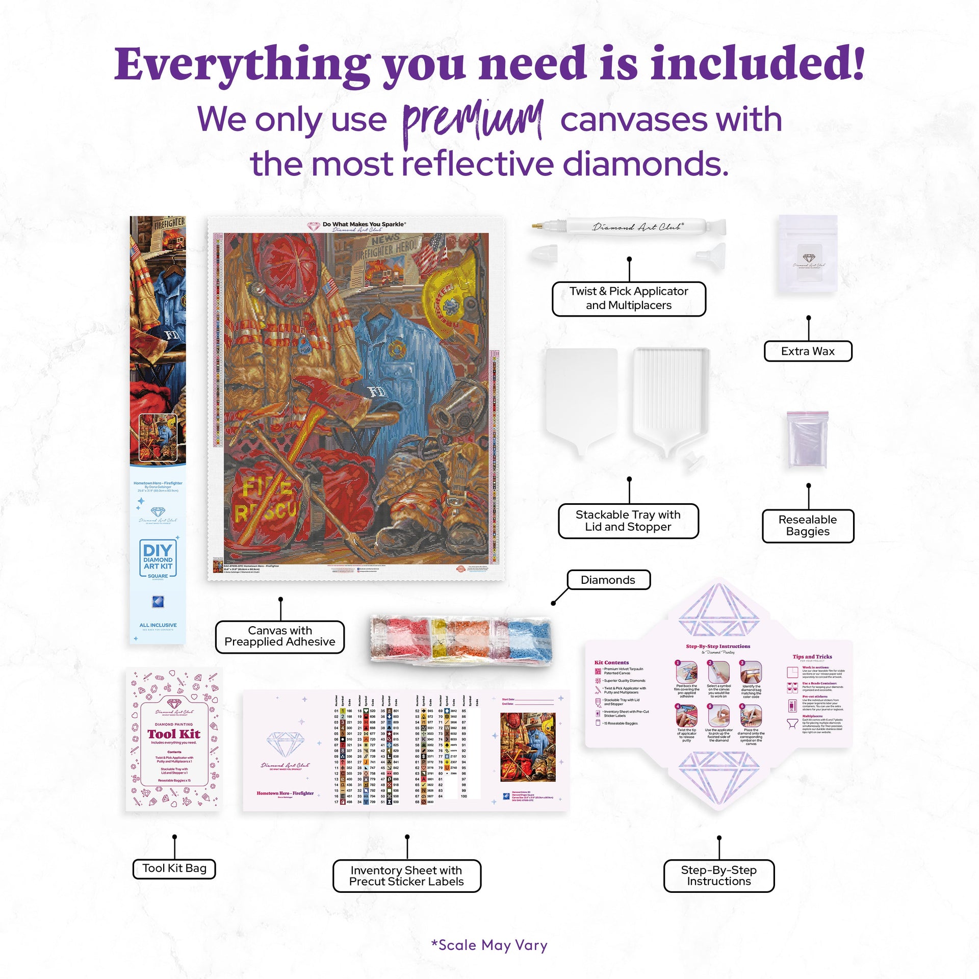 Diamond Painting Hometown Hero - Firefighter 25.6" x 31.9" (65cm x 80.9cm) / Square with 80 Colors including 2 ABs and 4 Fairy Dust Diamonds / 84,825