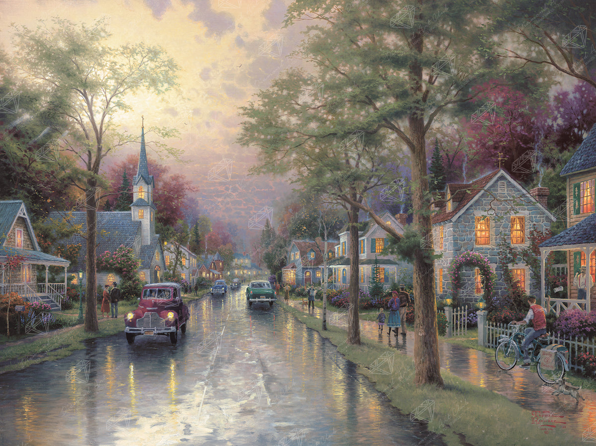 Diamond Painting Hometown Morning 34.2" x 25.6" (86.9cm x 65cm) / Square With 81 Colors Including 1 AB and 6 Fairy Dust Diamonds / 91,089