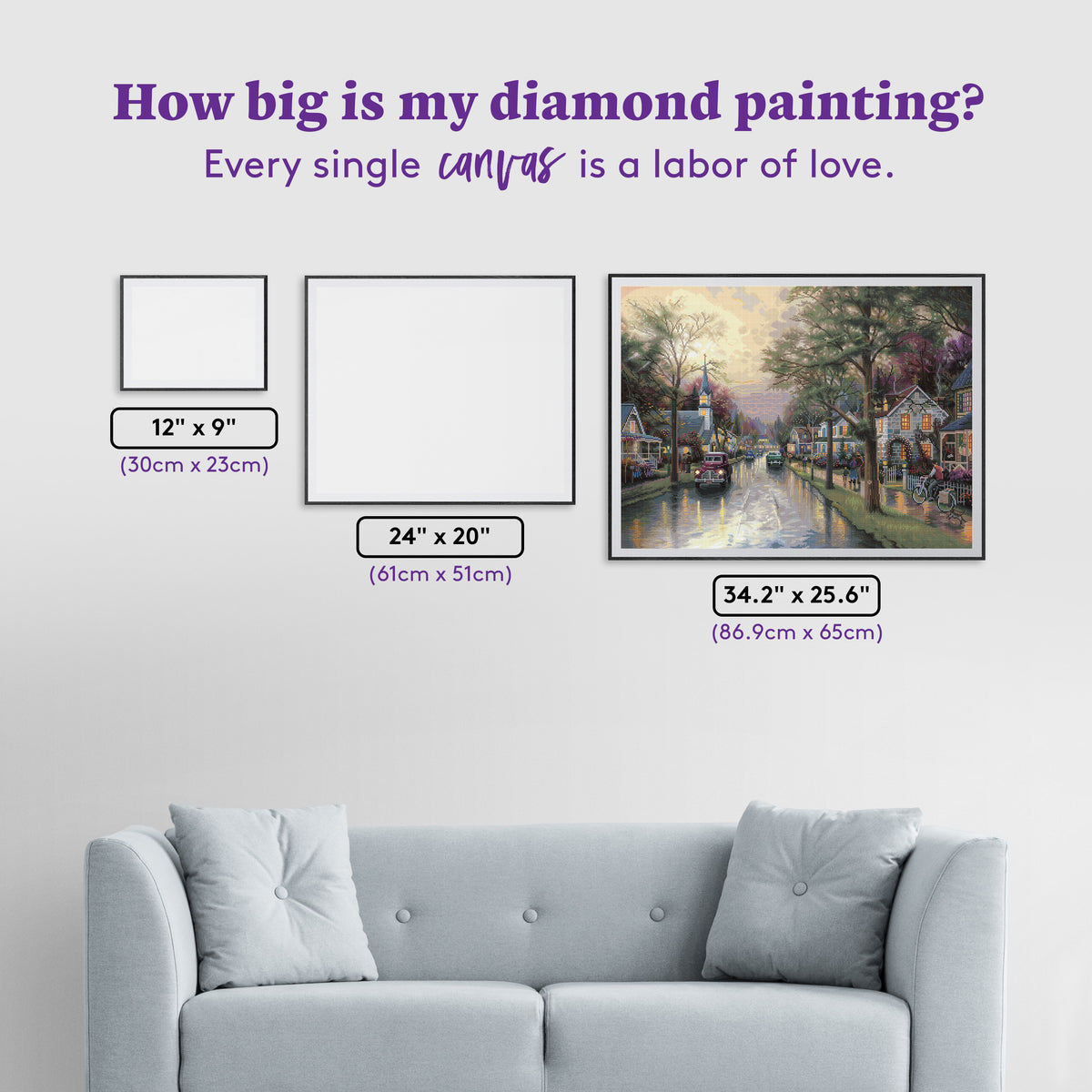 Diamond Painting Hometown Morning 34.2" x 25.6" (86.9cm x 65cm) / Square With 81 Colors Including 1 AB and 6 Fairy Dust Diamonds / 91,089