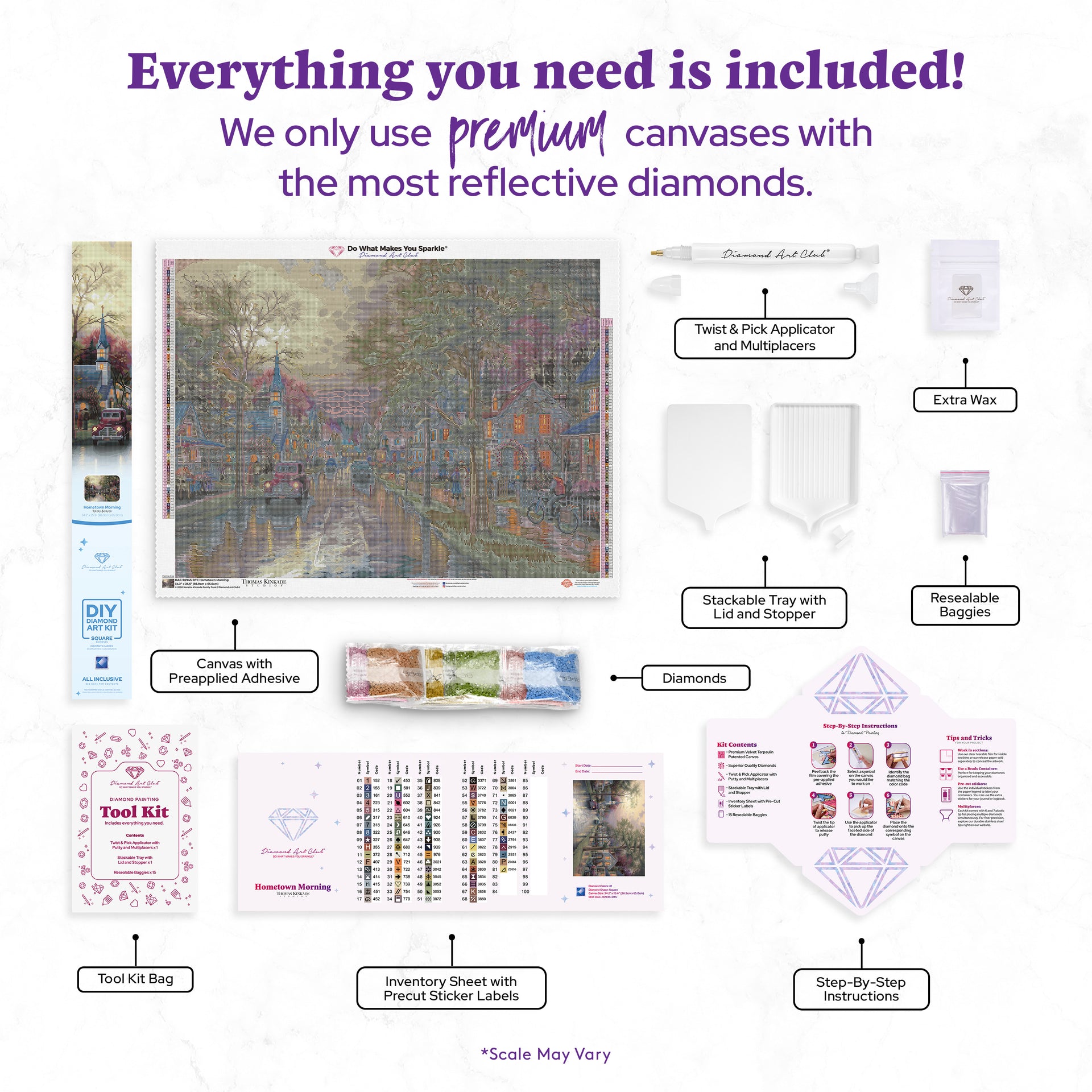 Diamond Painting Hometown Morning 34.2" x 25.6" (86.9cm x 65cm) / Square With 81 Colors Including 1 AB and 6 Fairy Dust Diamonds / 91,089