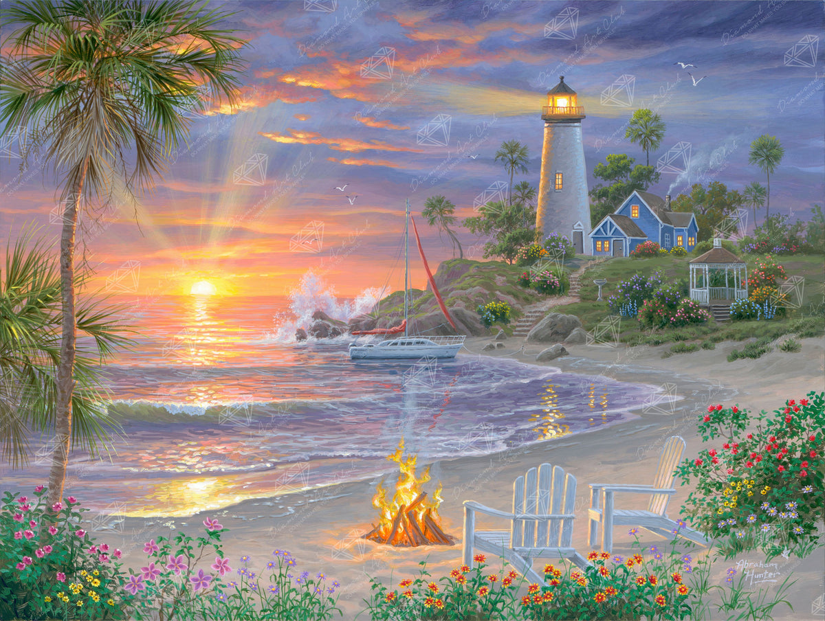 Diamond Painting Honeymoon Sunset 36.6" x 27.6" (92.8cm x 69.9cm) / Square with 71 Colors including 3 ABs and 5 Fairy Dust Diamonds / 104,813