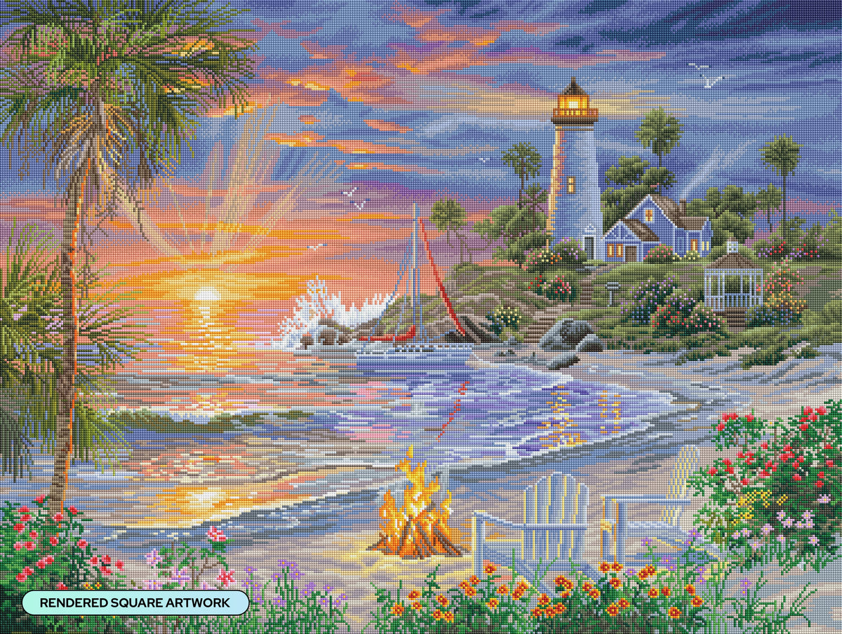 Diamond Painting Honeymoon Sunset 36.6" x 27.6" (92.8cm x 69.9cm) / Square with 71 Colors including 3 ABs and 5 Fairy Dust Diamonds / 104,813