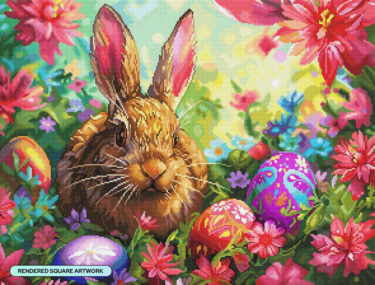 Diamond Painting Hoppy Spring Bunny 29" x 22" (73.4cm x 55.8cm) / Square with 95 Colors including 3 ABs and 4 Fairy Dust Diamonds / 66,080