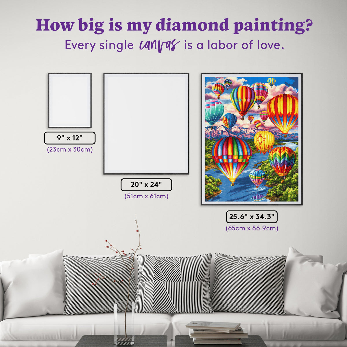Diamond Painting Hot Air Balloons 25.6" x 34.3" (65cm x 86.9cm) / Square with 92 Colors including 4 ABs and 3 Fairy Dust Diamonds / 91,089