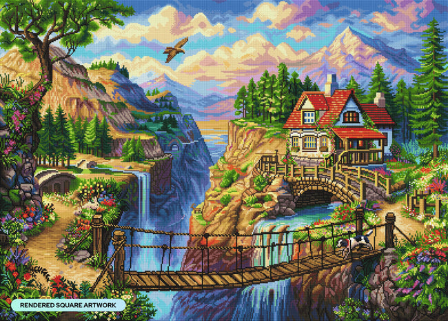 Diamond Painting House on the Cliff 39.6" x 27.6" (98cm x 70cm) / Square with 62 Colors including 4 ABs / 110,433