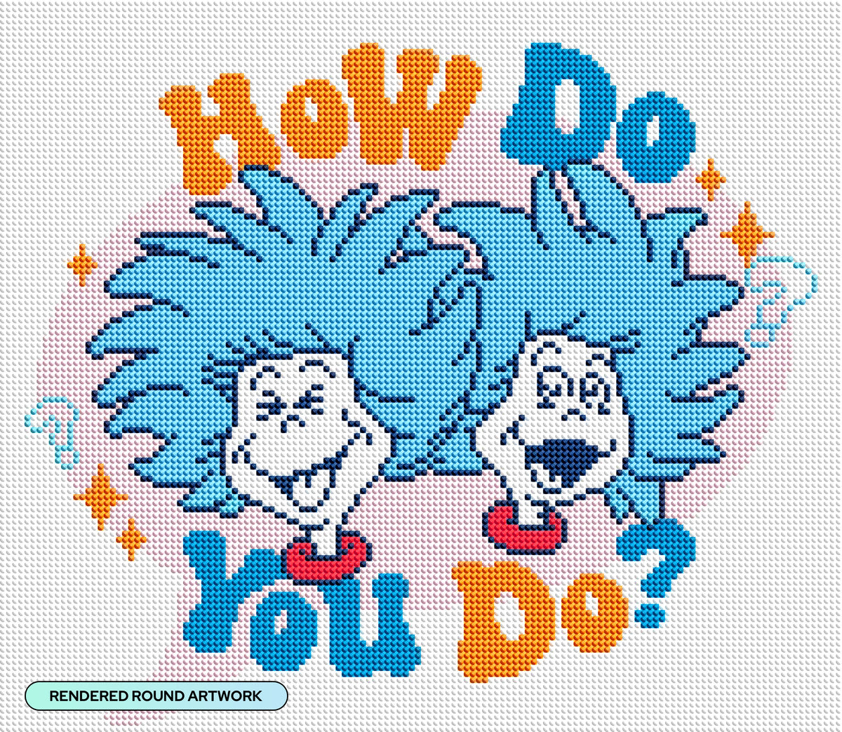 Diamond Painting How Do You Do? 15" x 13" (38cm x 33cm) / Round with 7 Colors including 1 AB and 2 Fairy Dust Diamonds / 16,560