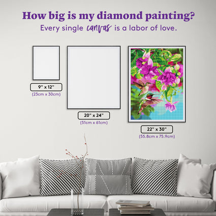 Diamond Painting Hummingbird & Fuchsia 22" x 30" (55.8cm x 75.9cm) / Square with 78 Colors including 2 ABs and 3 Fairy Dust Diamonds / 68,320