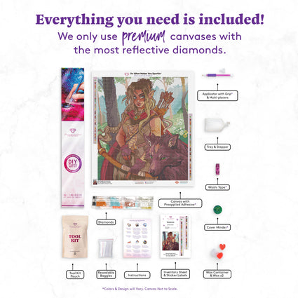 Diamond Painting Huntress 22" x 25" (55.8cm x 64cm) / Round with 61 Colors including 2 ABs, 1 Electro Diamonds, and 3 Fairy Dust Diamonds / 45,372