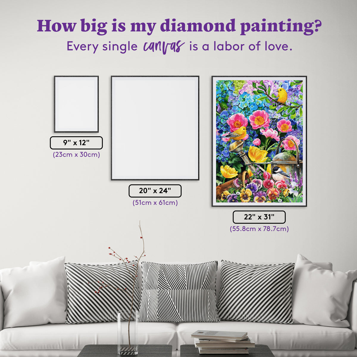 Diamond Painting Hydrangeas, Peonies & Tulips 22" x 31" (55.8cm x 78.7cm) / Square with 99 Colors including 5 ABs and 4 Fairy Dust Diamonds / 70,784