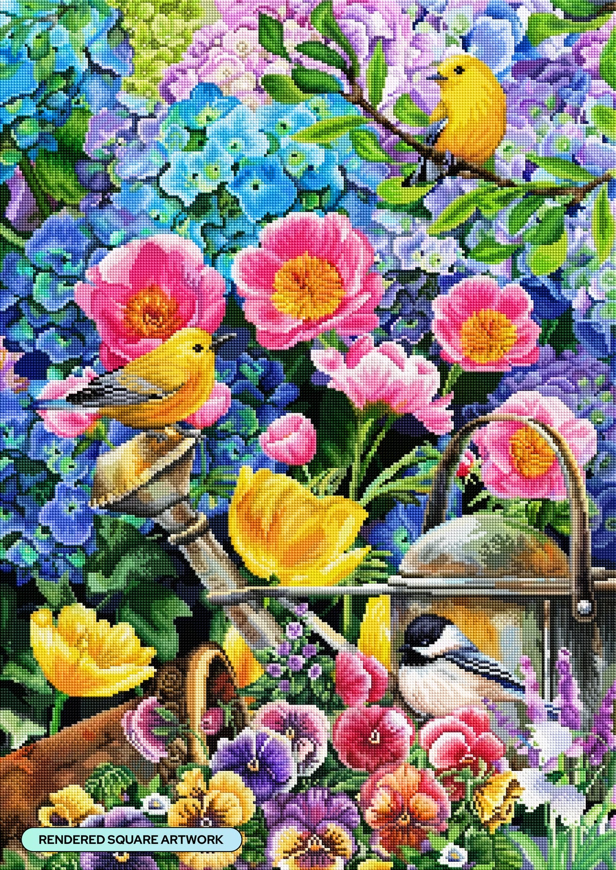 Diamond Painting Hydrangeas, Peonies & Tulips 22" x 31" (55.8cm x 78.7cm) / Square with 99 Colors including 5 ABs and 4 Fairy Dust Diamonds / 70,784