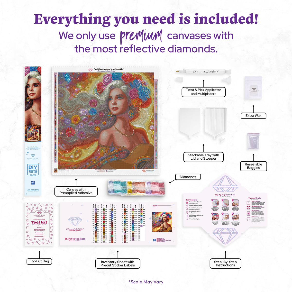 Diamond Painting I Love You Too Much 25.6" x 25.6" (65cm x 65cm) / Square with 93 Colors including 6 ABs and 3 Fairy Dust Diamonds / 68,121