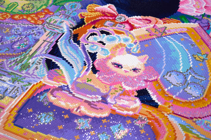 Diamond Painting In the Corner of the Cat Music Box 25.6" x 34.3" (65cm x 86.9cm) / Square With 90 Colors Including 4 ABs and 1 Iridescent Diamond and 5 Fairy Dust Diamonds / 91,089