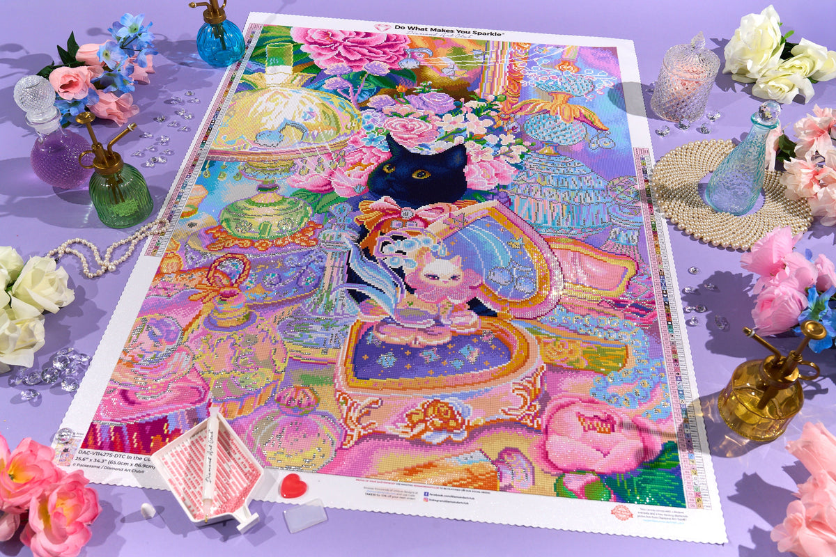 Diamond Painting In the Corner of the Cat Music Box 25.6" x 34.3" (65cm x 86.9cm) / Square With 90 Colors Including 4 ABs and 1 Iridescent Diamond and 5 Fairy Dust Diamonds / 91,089